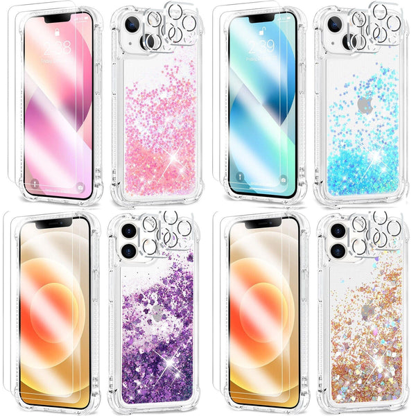 [2+2 Pack] For Apple iPhone 15 Moving Shiny Quicksand Glitter Case Cover