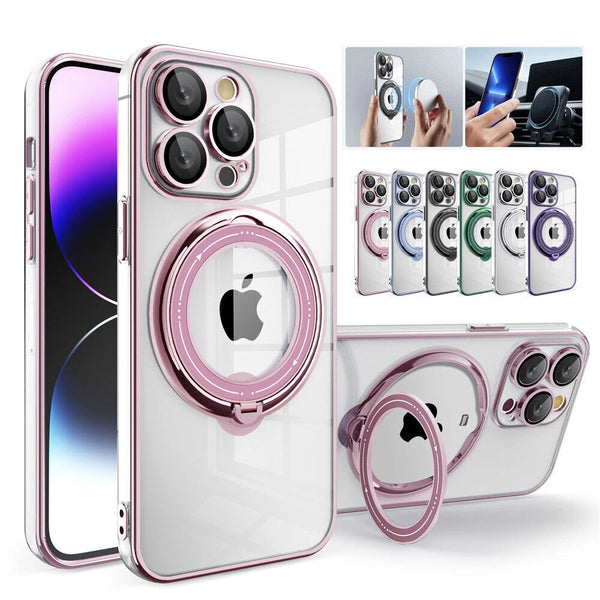 For Apple iPhone 15 Kickstand Ring Cover Magnet Magsafe Plating TPU Case