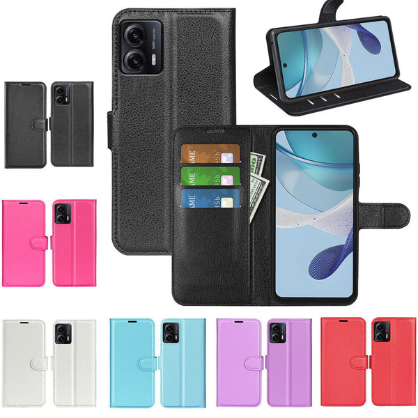 Premium Leather Wallet Case Flip Cover For Moto G34