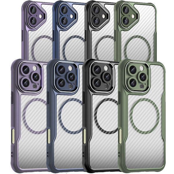 For Apple iPhone 16 Pro Max / iPhone 16 Pro / iPhone 16 Plus / iPhone 16 Magnet Magsafe Shockproof Carbon Fiber Case Cover