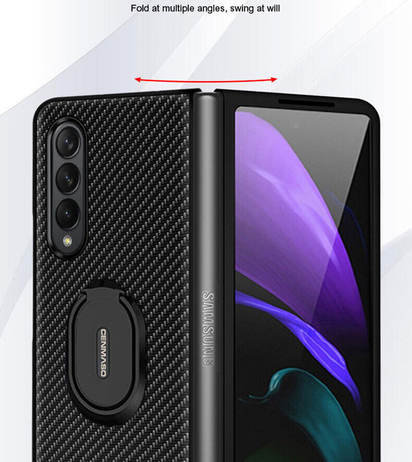 For Samsung Galaxy Z Fold 5 Shockproof Ring Fiber Kickstand Case Hard Cover