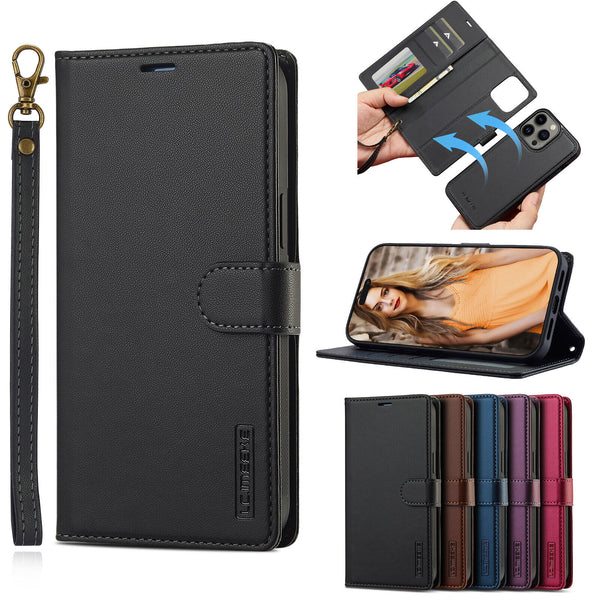 For Apple iPhone 16 Pro Max / iPhone 16 Pro / iPhone 16 Plus / iPhone 16 Luxury Detachable Leather Wallet Flip Case + Strap