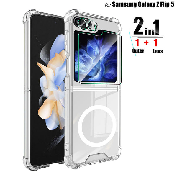 For Samsung Galaxy Z Flip 5 5G Magsafe Magnetic Hard Crystal Clear PC Cover Case