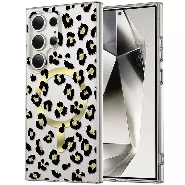 For Samsung Galaxy S25 Ultra 5G Magnet Magsafe Glitter Leopard Hard Case Cover