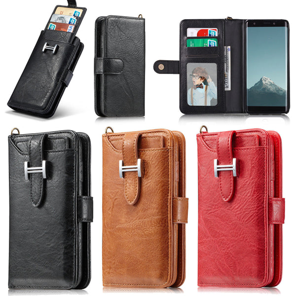 For Galaxy Note 8 / S8 Plus Premium Genuine Leather SLIM Purse Wallet Case Cover