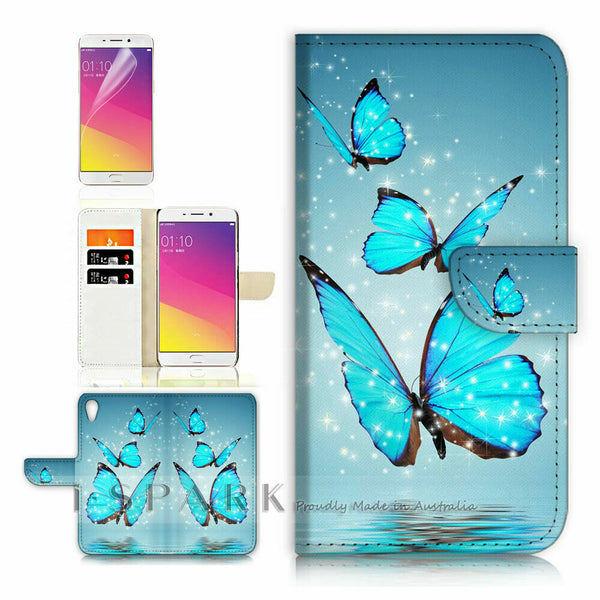 Blue Butterfly TPU Phone Wallet Case Cover For Optus X Start 3 - 31086