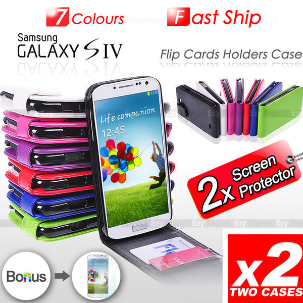 2 PACK Premium Leather Flip Cards Holders Case Cover For Samsung Galaxy S4 i9500