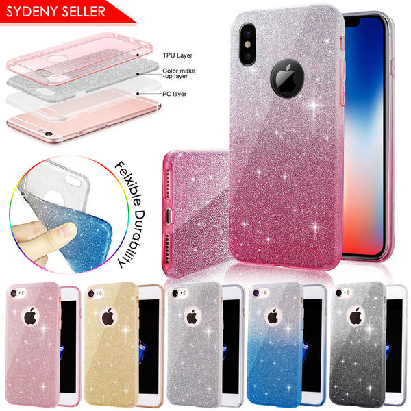 For Apple iPhone X Extremely Sparkly Hybrid ShockProof Bling Glitter Rubber Case