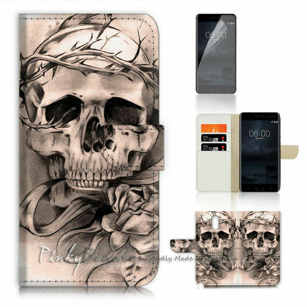 Skull TPU Phone Wallet Case Cover For Samsung Galaxy A72 - 21692