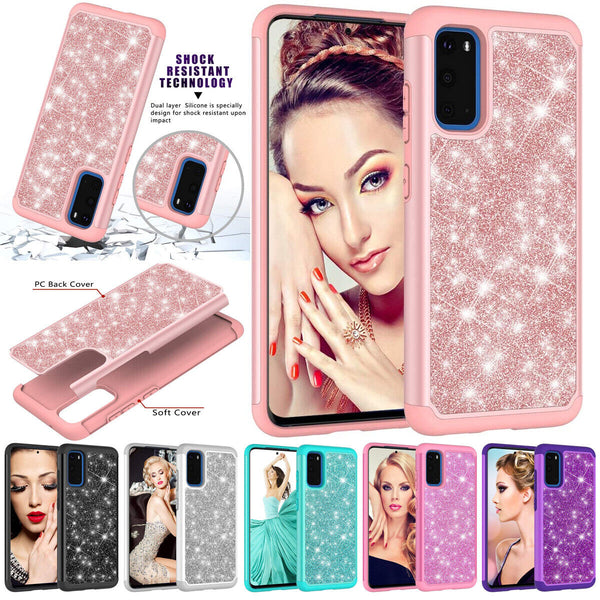 For Samsung Galaxy A11 A51 A71 Dual Layer Bling Glitter Heavy duty Case Cover