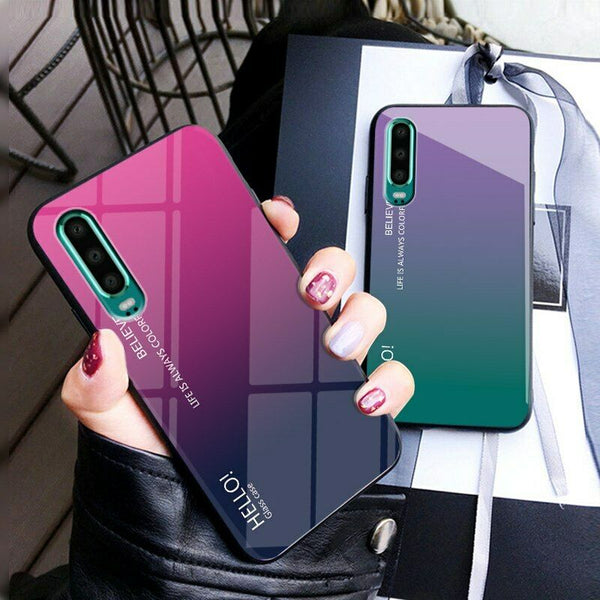 Huawei P30 Pro Ultra Slim Colorful Glass Hybrid Protective Case TPU Trim Bumper