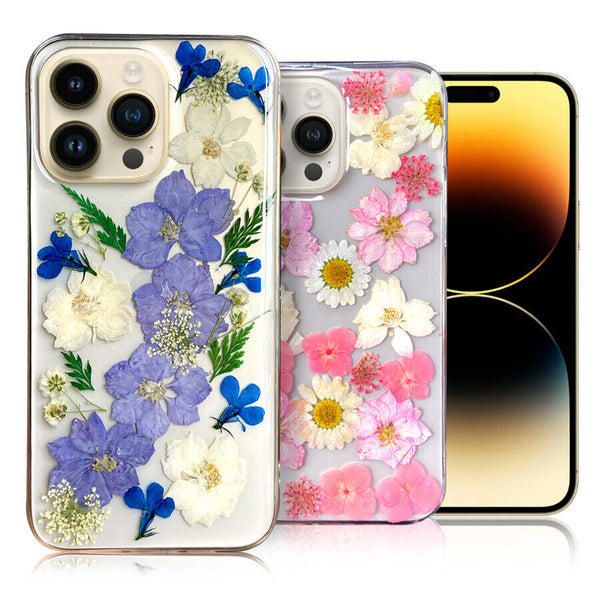 For Apple iPhone 14 Pro Max Plus Real Petals Flower TPU Protective Case Cover