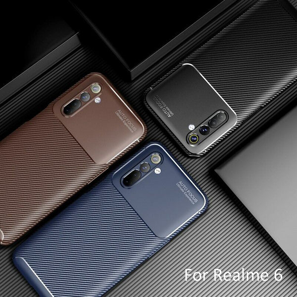 For Realme C11 Flexible Heavy Duty Carbon Anti Fingerprint Tough Case Cover