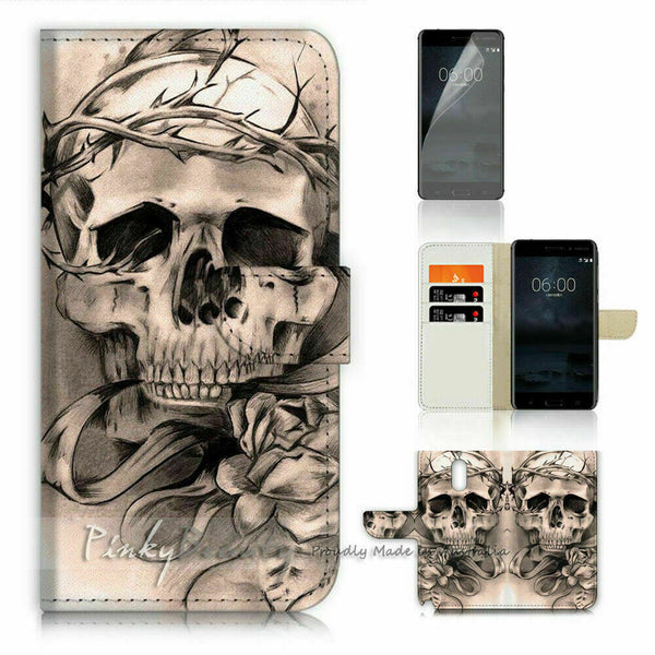 Skull TPU Phone Wallet Case Cover For Optus Oppo A72 - 21692