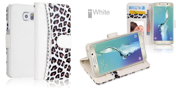 White Diamond Leopard WALLET CARD FLIP CASE COVER For Samsung Galaxy Note 5