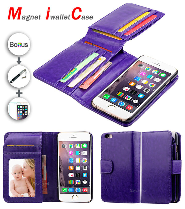 PURPLE Magnet IWALLETCASE Wallet Leather Case Cover For Apple iPhone 6 Plus