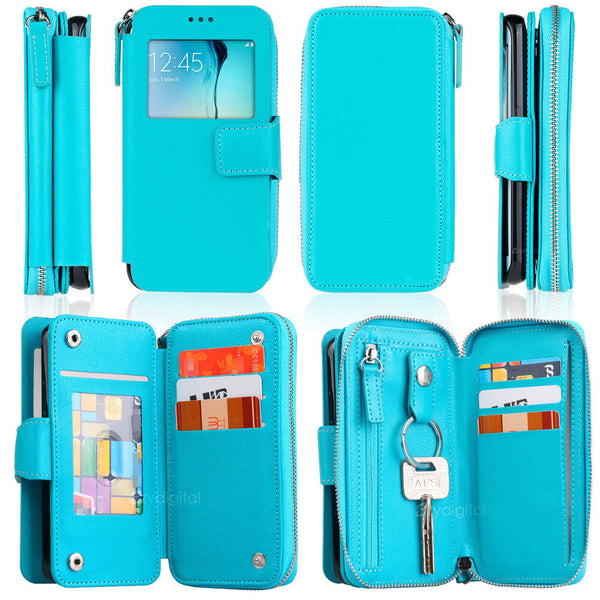 Cyan EZY ZIP PLUS Purse Wallet Leather Case Cover For Samsung Galaxy S6 edge