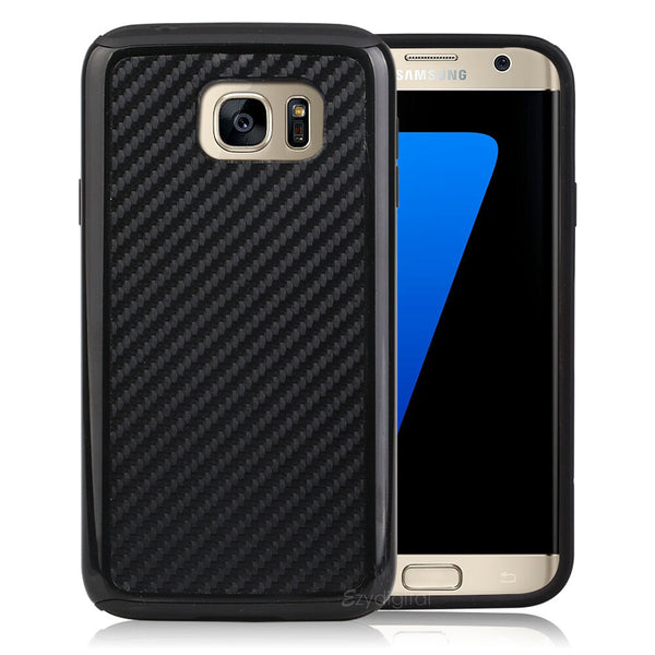 Black Shockproof Tough Carbon Fiber Design Case For Samsung Galaxy S7 S8 Plus