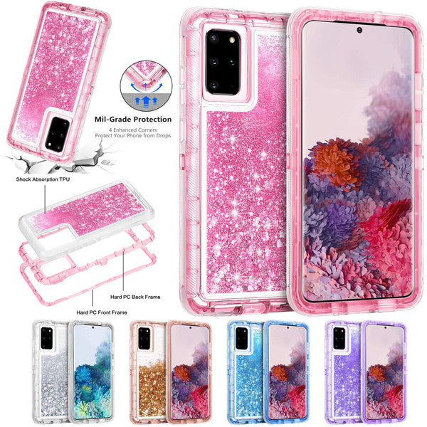 For Samsung Galaxy S20 Plus Ultra Moving Liquid Quicksand Dual Layer Cover Case