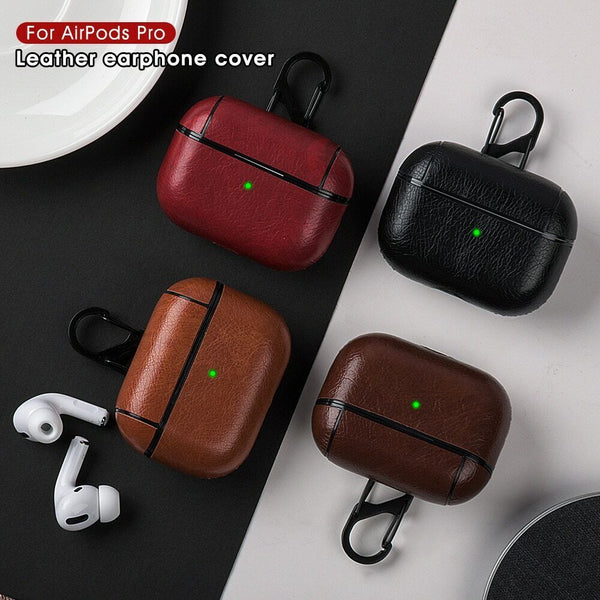 For Apple Airpods 1/2/3 pro 1st 2nd PU Leather Anti-Lost Case With Hook Sleeve Cover