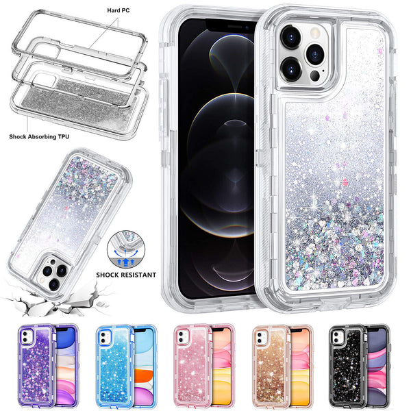 For Apple iPhone 13 Pro max mini Moving Liquid Quicksand Dual Layer Case Cover