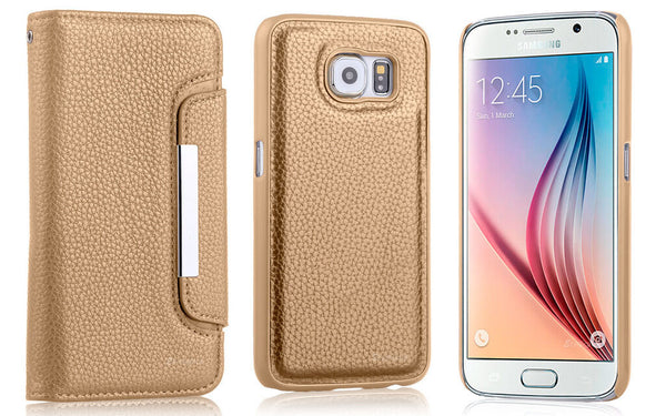 Gold 2in1 Magnet Wallet Leather Tough Case Cover For Samsung Galaxy S6 Edge