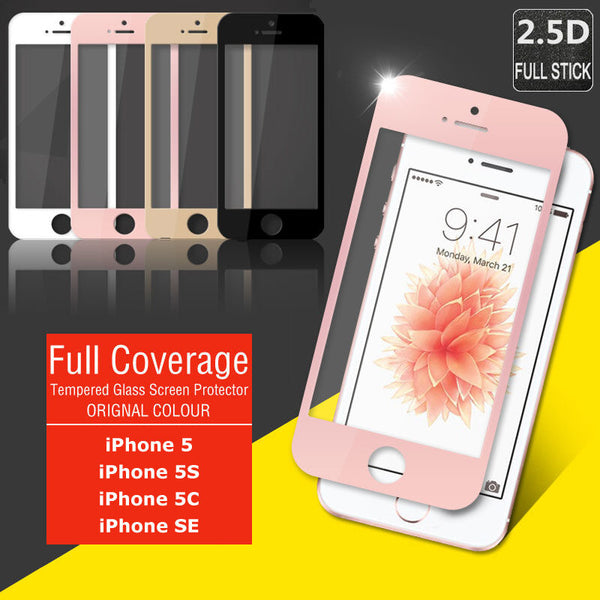 Full Coverage Tempered Glass Film Screen Protector for Apple iPhone 5 5C 5S SE