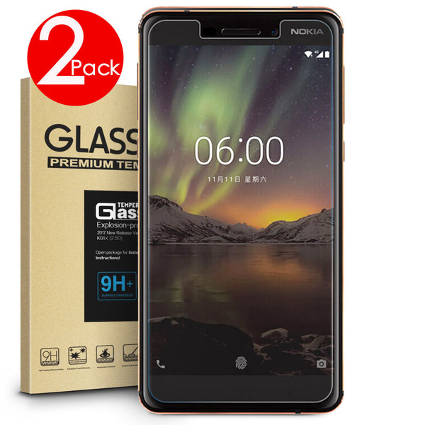 2 PACK Premium 9H Tempered Glass Screen Protector for NEW Nokia 6 / 6.1 2018