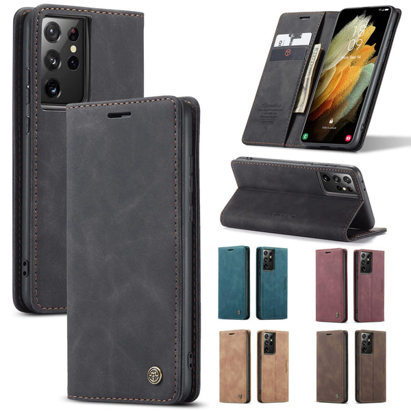 For Samsung Galaxy S22 / S22 Ultra Premium Velvet Leather Wallet Flip Case Cover