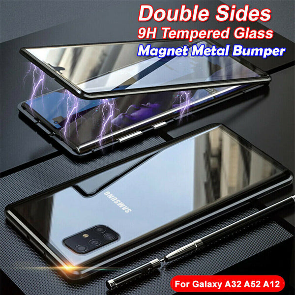 For Samsung Galaxy A52S A52 A32 A72 Magnet Aluminum Bumper Tempered Glass Cover