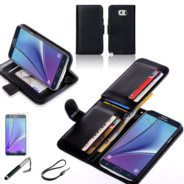 BLACK LEATHER  WALLET IWALLETCASE CASE FOR SAMSUNG Galaxy Note 5