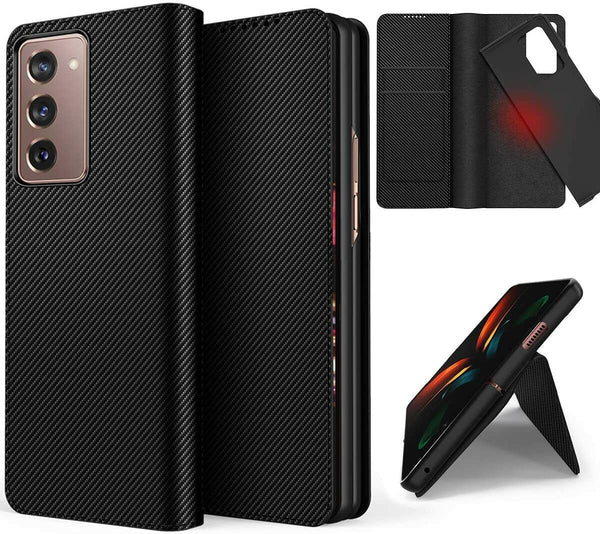 For Samsung Galaxy Z Fold 3 /2 2in1 Magnet Carbon Leather Wallet Flip Case Cover