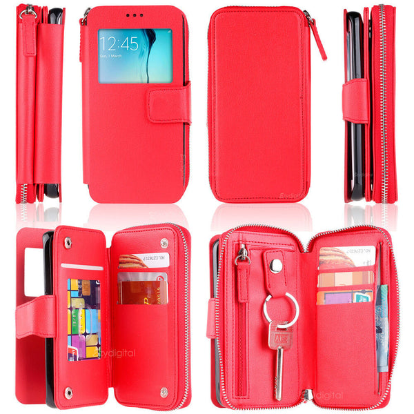 Red EZY ZIP PLUS Purse Wallet Leather Case Cover For Samsung Galaxy S6