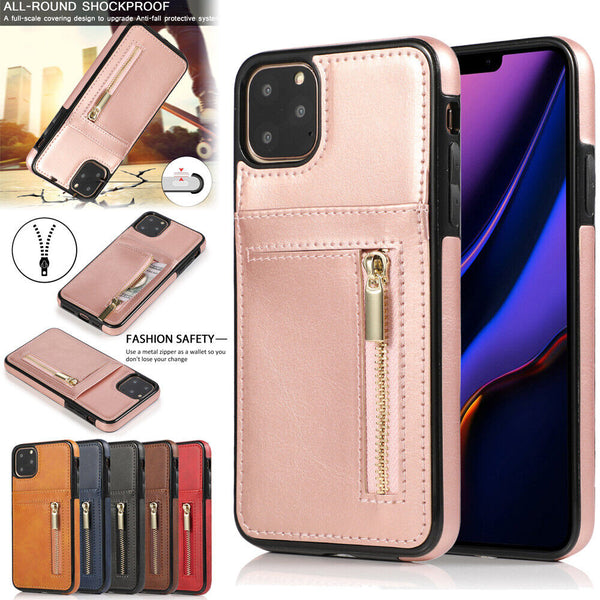 For Apple iPhone 11 Pro MAX Luxury Leather Zip Back Wallet Flip Case Cover SYD