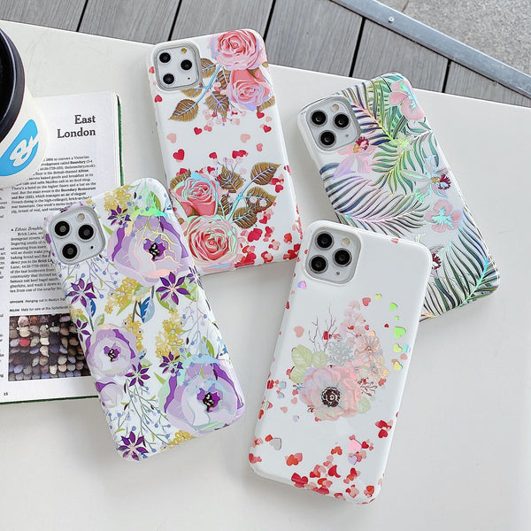 For Apple iPhone 11 Pro Max / SE  Laser Flower Design TPU Cover Shockproof Case