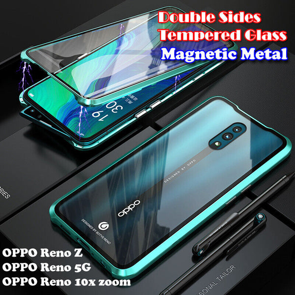 Magnetic Metal Bumper Double Tempered Glass For OPPO RenoZ Reno4 Z 5G Case Cover