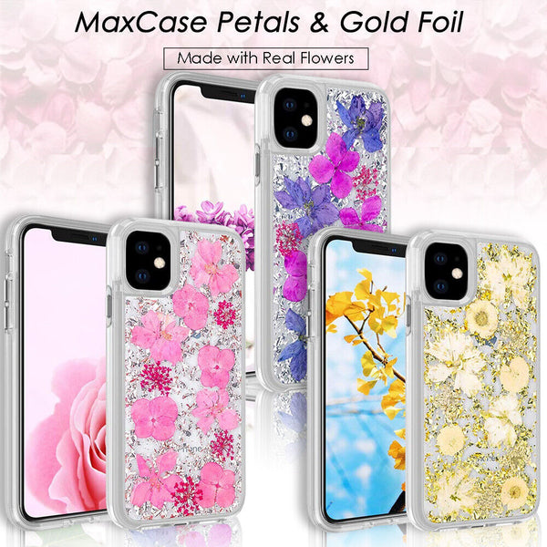 For Apple iPhone 14 Pro Max  Real Flower Gold Foil Hybrid Strong Hard Case Cover