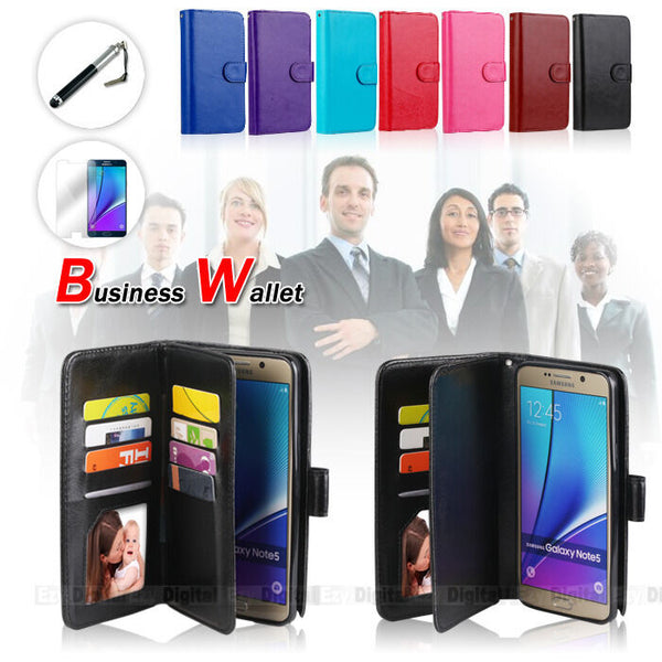 LEATHER BUSINESS WALLET CARD FLIP CASE COVER For Samsung Galaxy Note 5