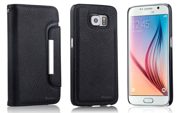 Black 2in1 Magnet Wallet Leather Tough Case Cover For Samsung Galaxy S6 Edge