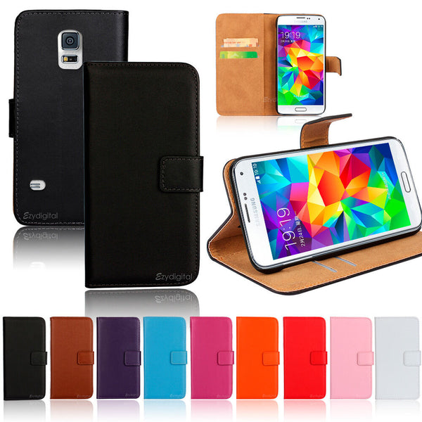 Colorful Genuine Real Leather Wallet Case for Samsung Galaxy S5 Mini