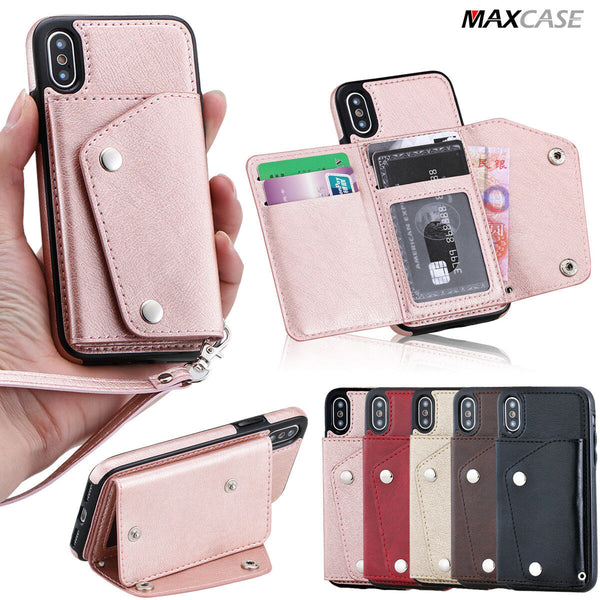 For Apple iPhone 11 SE XS Max Luxury MAXCASE Back Leather Wallet Flip Case Cover