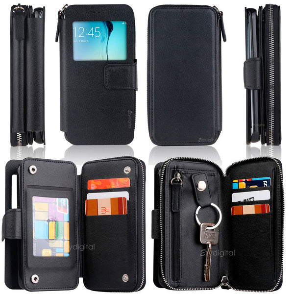 Black EZY ZIP PLUS Purse Wallet Leather Case Cover For Samsung Galaxy S6 edge