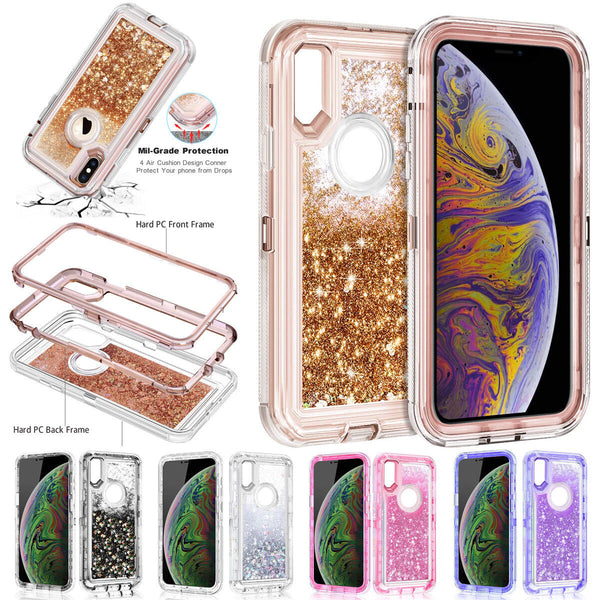 For Apple iPhone 6 7 8 XS XR Moving Liquid Quicksand Transparent Dual Layer Case