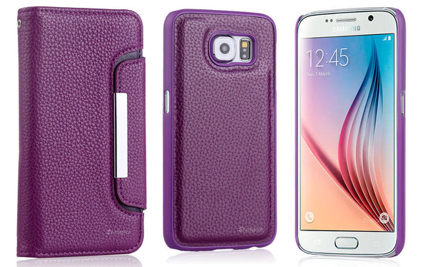 Purple 2in1 Magnet Wallet Leather Tough Case Cover For Samsung Galaxy S6 Edge