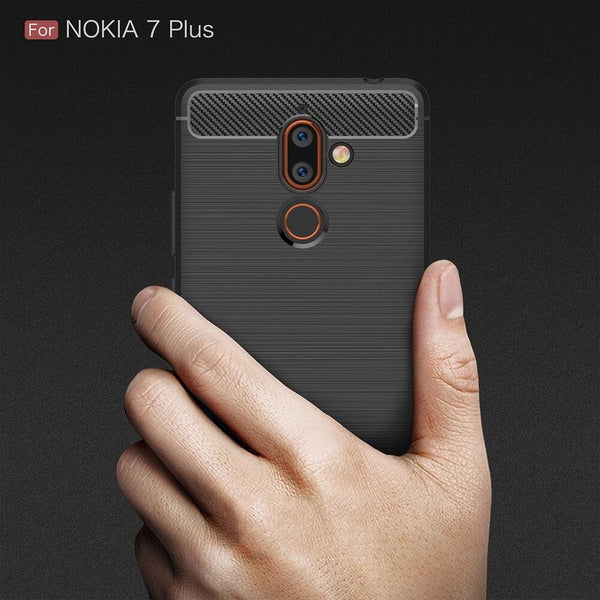 For NOKIA 7 Plus Shockproof Protective Carbon TPU Back Cover Anti Knock Case