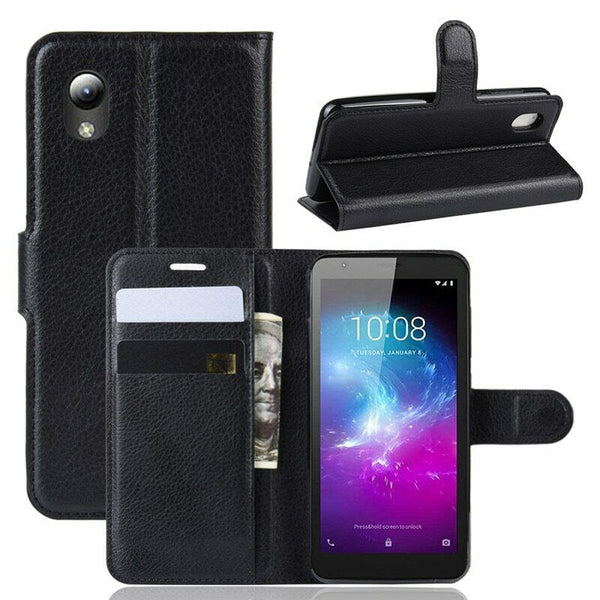 Premium Leather Wallet PHONE Case TPU Cover ZTE Blade A5 2019 Tempered Glass