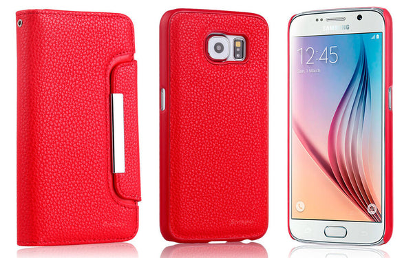 Red 2in1 Magnet Wallet Leather Tough Case Cover For Samsung Galaxy S6 Edge