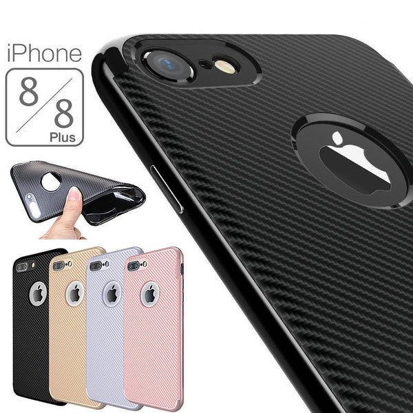 For Apple iPhone 8 & 8 Plus - New Carbon Fiber TPU Back Cover Case