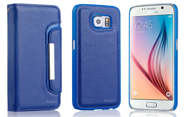 Dark Blue 2in1 Magnet Wallet Leather Tough Case Cover For Samsung Galaxy S6 Edge