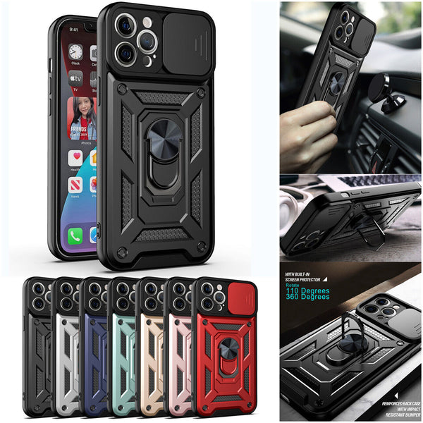 For Apple iPhone 14 Pro Max Grade Armor Slide Camera & Kickstand Case Cover